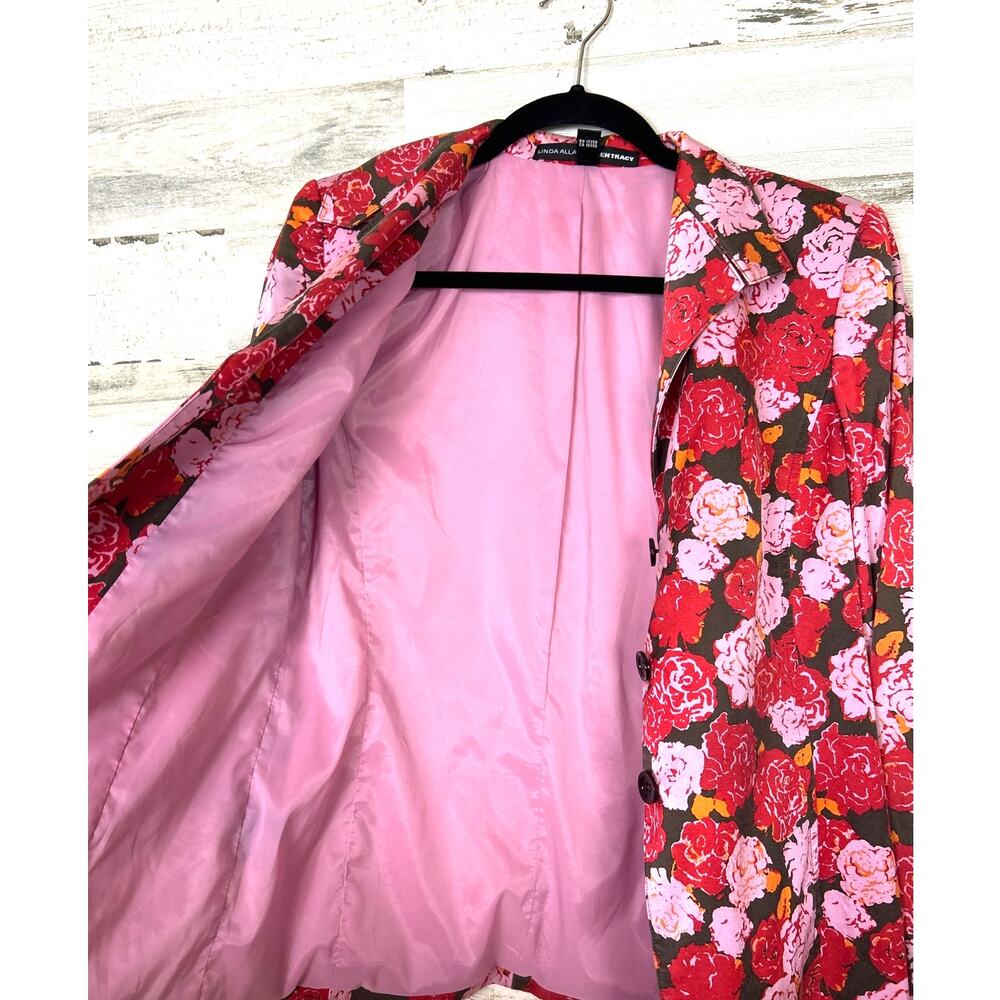 Linda Allard Ellen Tracy Women’s 4 Red Pink Floral Silk Tailored Blazer Jacket - Picture 3 of 5